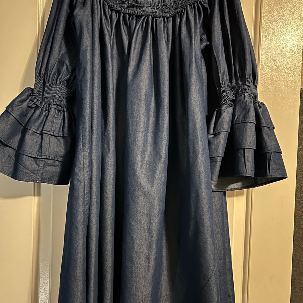 Lightweight Denim Ruffled Tiered Off the Shoulder dress